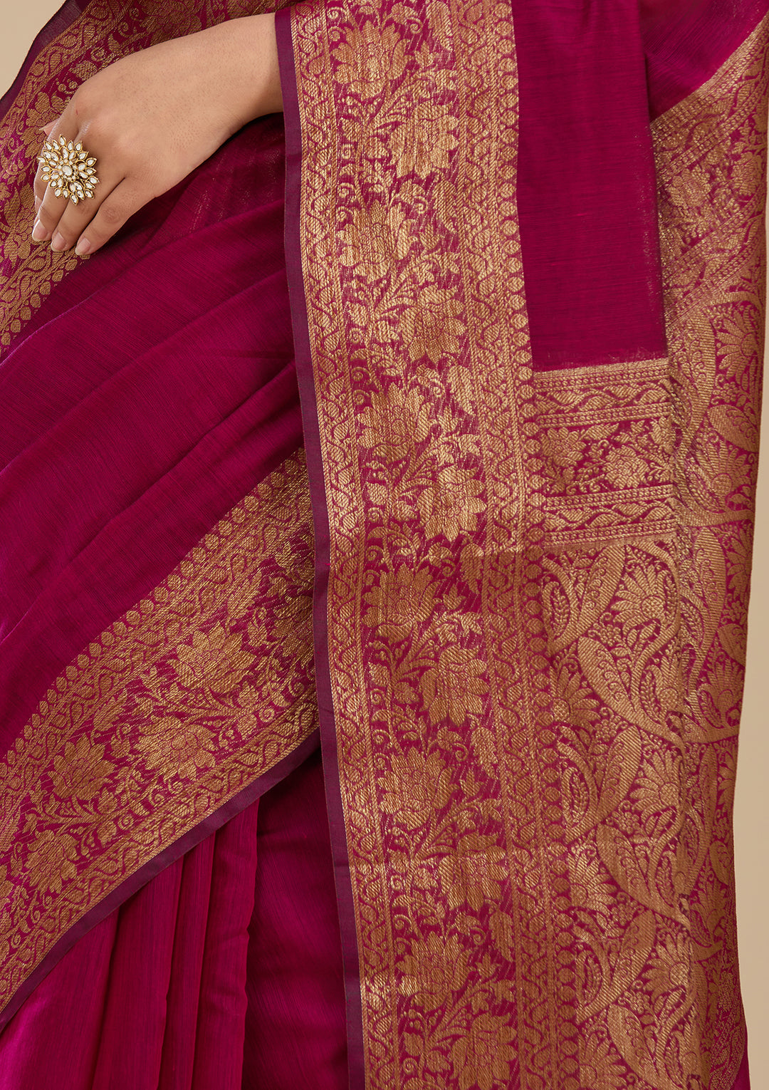 Wine Banarasi Silk Saree With Matching Blouse Piece