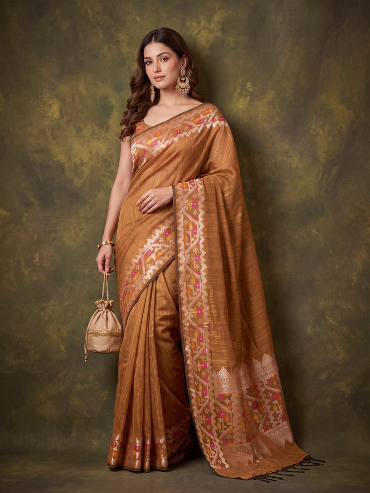 Mustard Yellow Silk Plain Saree With Matching Blouse Piece