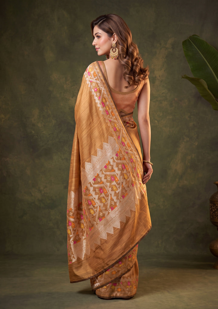 Mustard Yellow Silk Plain Saree With Matching Blouse Piece