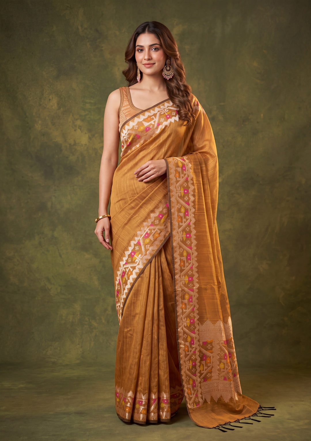 Mustard Yellow Silk Plain Saree With Matching Blouse Piece