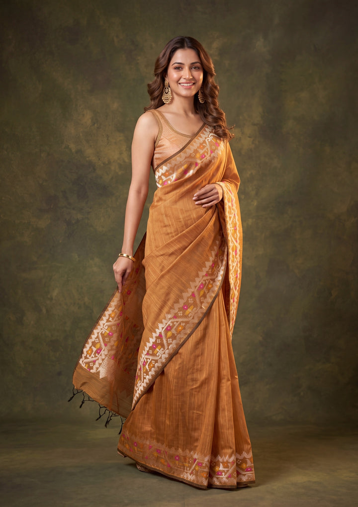 Mustard Yellow Silk Plain Saree With Matching Blouse Piece