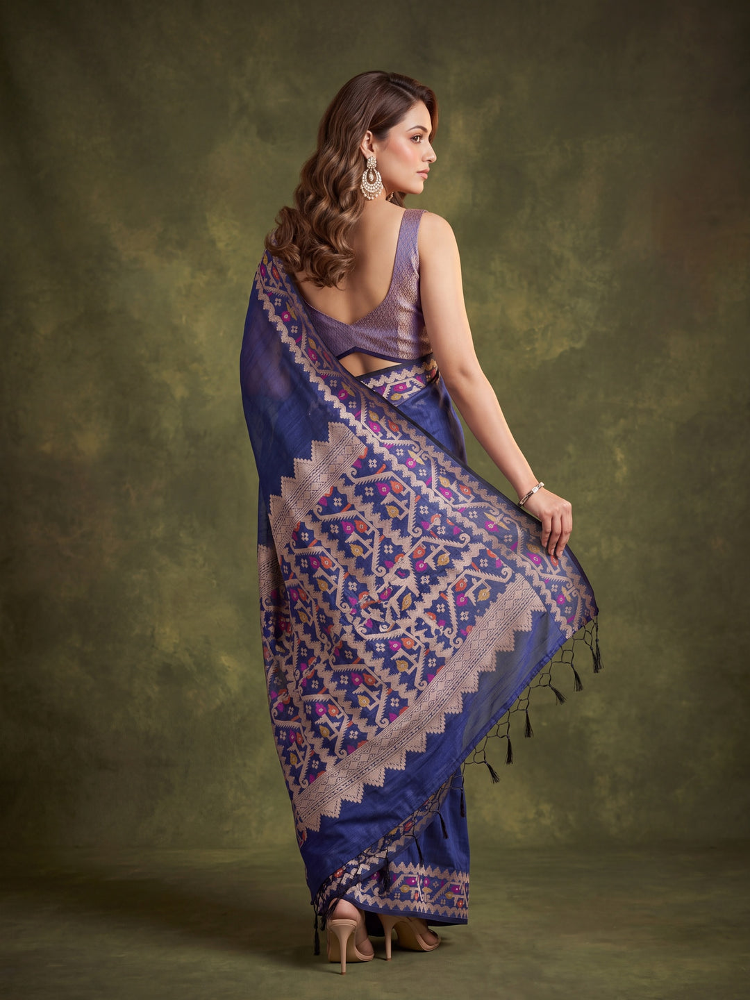 Royal Blue Silk Plain Saree With Matching Blouse Piece