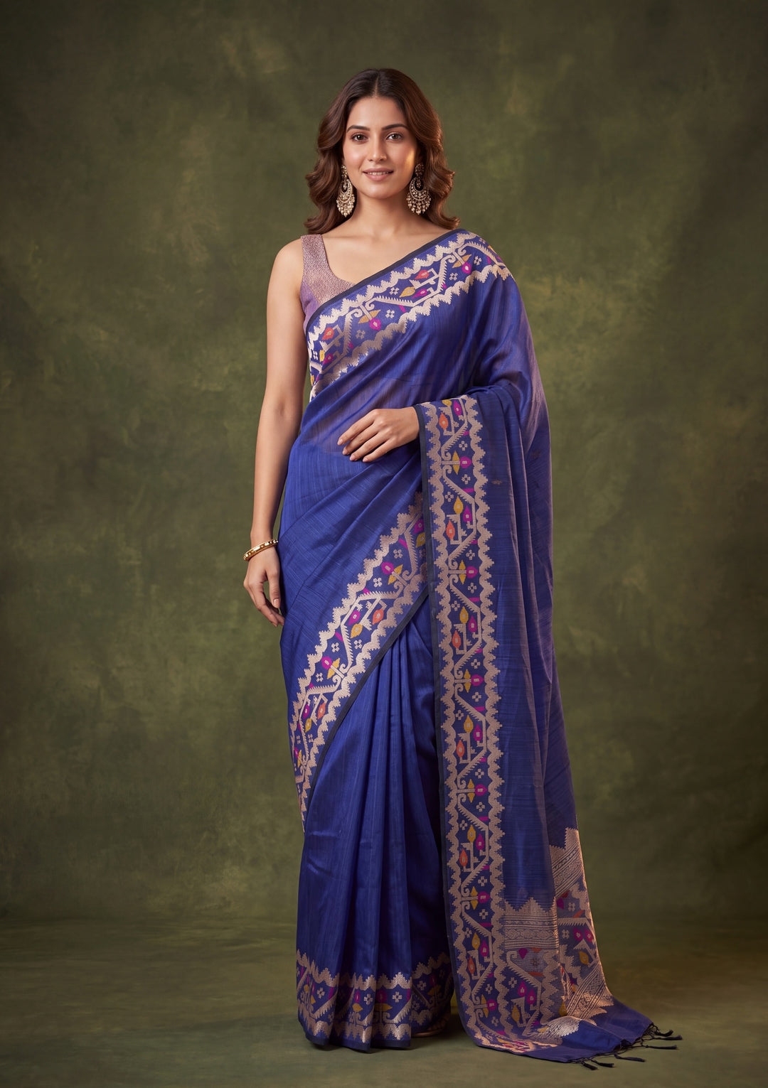 Royal Blue Silk Plain Saree With Matching Blouse Piece