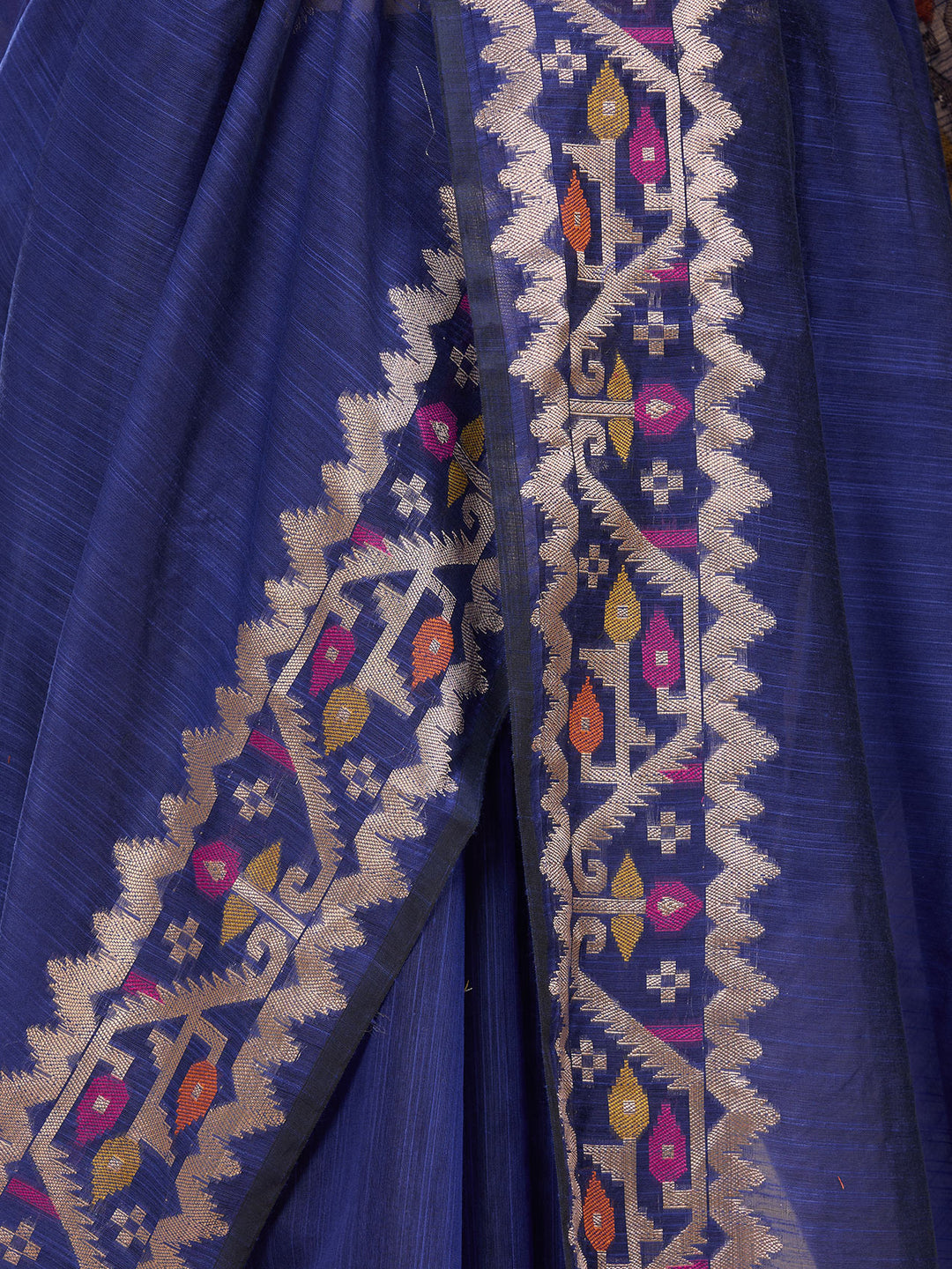 Royal Blue Silk Plain Saree With Matching Blouse Piece