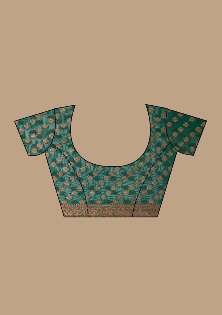 Bottle Green Woven Silk Saree With Matching Blouse Piece