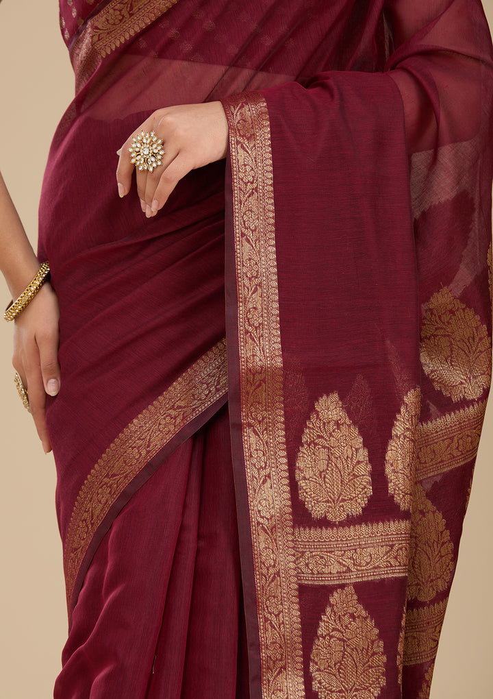 Red Banarasi Art Silk Saree With Matching Blouse Piece