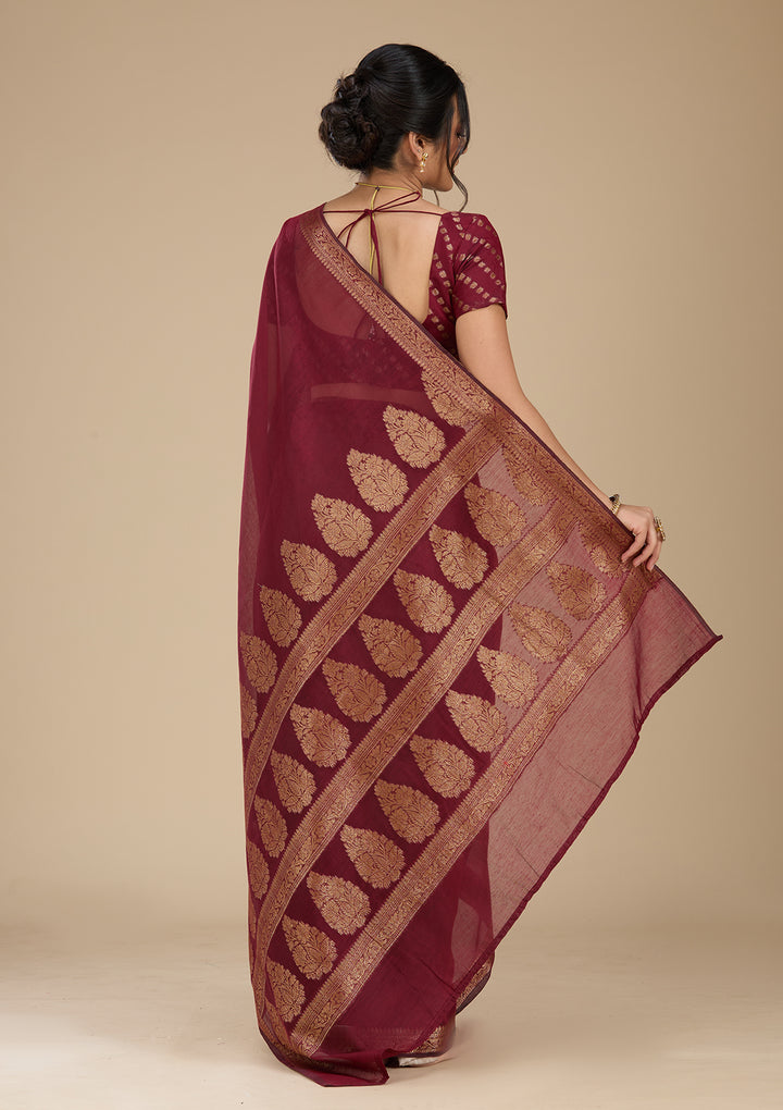 Red Banarasi Art Silk Saree With Matching Blouse Piece
