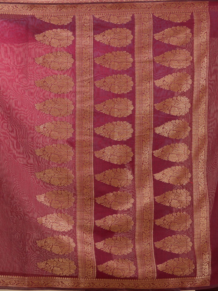 Maroon Woven Silk Saree With Matching Blouse Piece