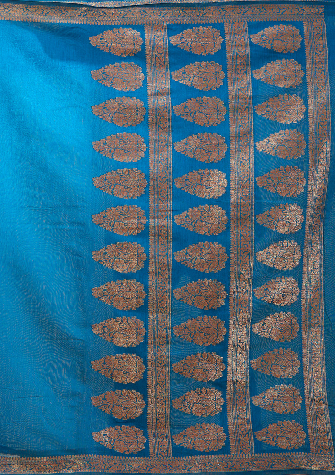 Peacock Blue Banarasi Silk Saree With Matching Blouse Piece