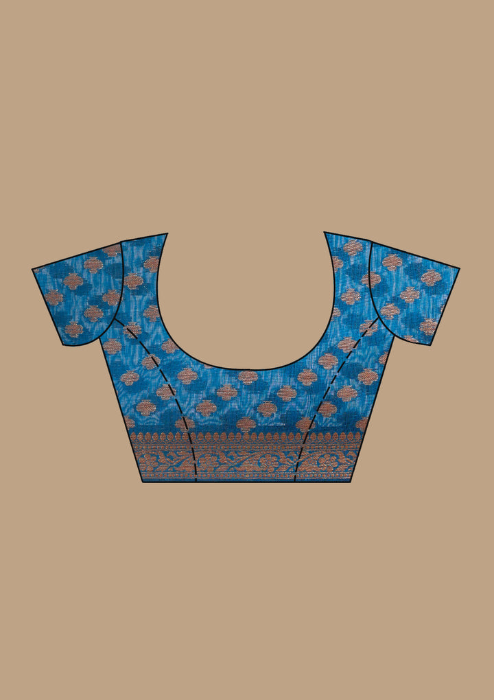 Peacock Blue Banarasi Silk Saree With Matching Blouse Piece