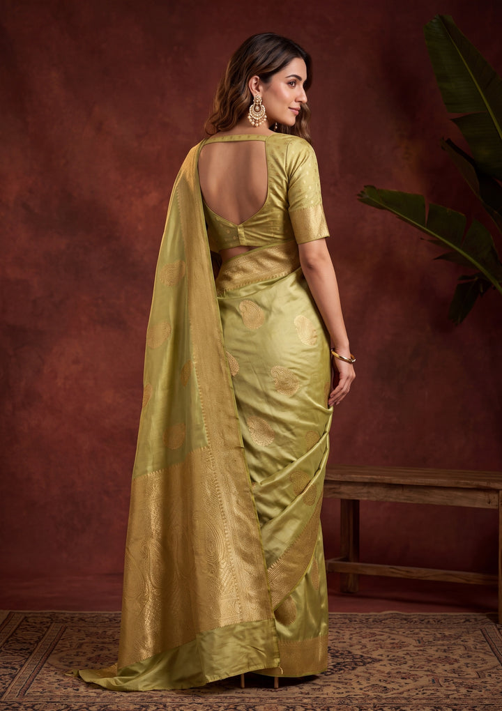 Pista Green Tissue Kanjivaram Buti Saree With Matching Blouse Piece