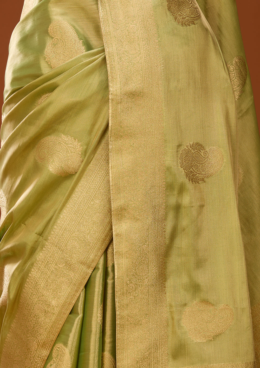 Pista Green Tissue Kanjivaram Buti Saree With Matching Blouse Piece