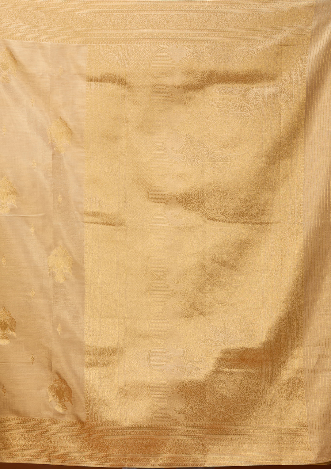 Beige Art Silk Kanjivaram Jaal Saree With Matching Blouse Piece