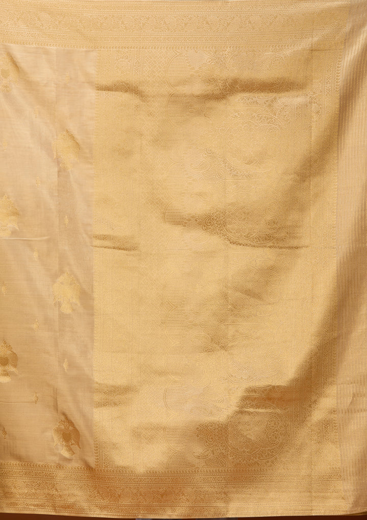 Beige Art Silk Kanjivaram Jaal Saree With Matching Blouse Piece