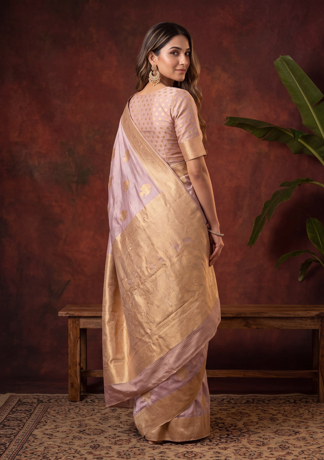 Lavender Art Silk Kanjivaram Jaal Saree With Matching Blouse Piece