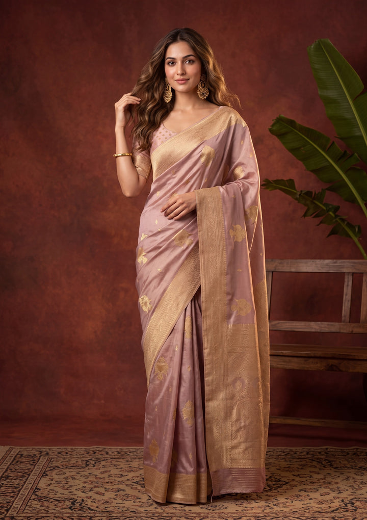 Lavender Art Silk Kanjivaram Jaal Saree With Matching Blouse Piece