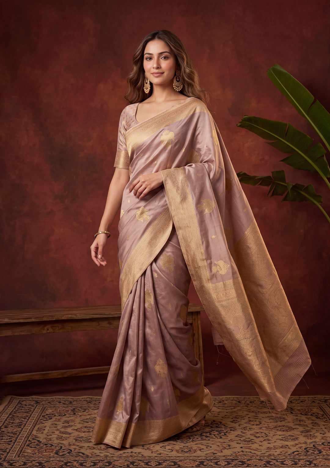 Lavender Art Silk Kanjivaram Jaal Saree With Matching Blouse Piece