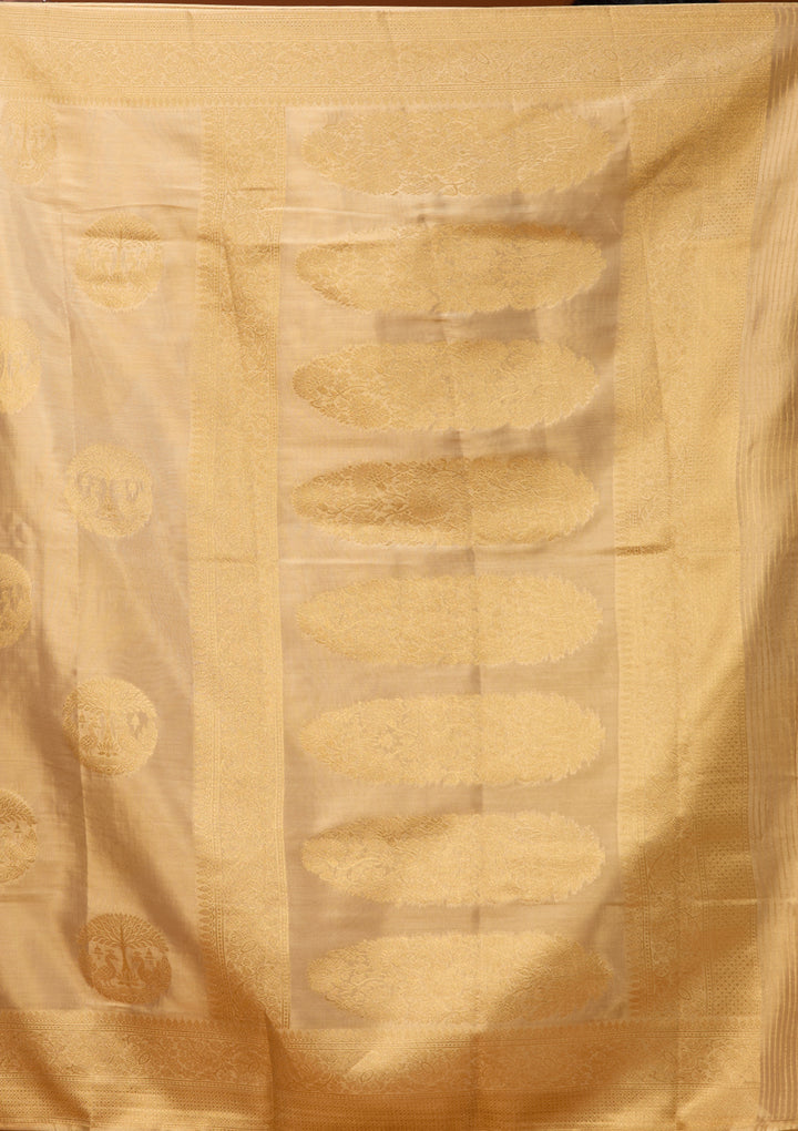Beige Art Silk Kanjivaram Jaal Saree With Matching Blouse Piece