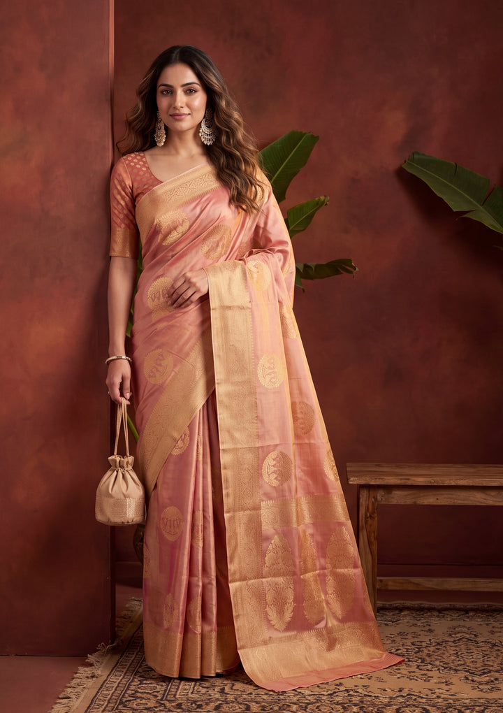 Onion Pink Art Silk Kanjivaram Jaal Saree With Matching Blouse Piece