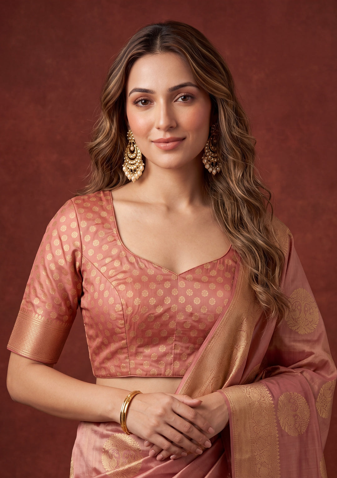 Onion Pink Art Silk Kanjivaram Jaal Saree With Matching Blouse Piece