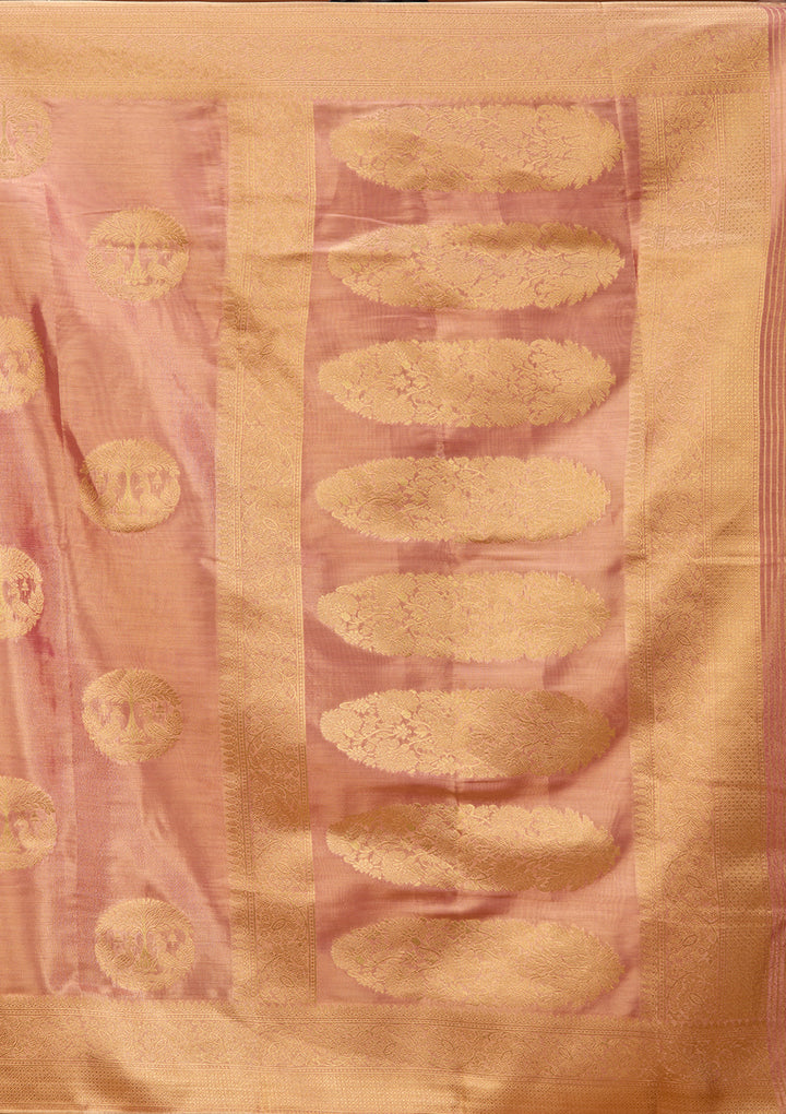Onion Pink Art Silk Kanjivaram Jaal Saree With Matching Blouse Piece