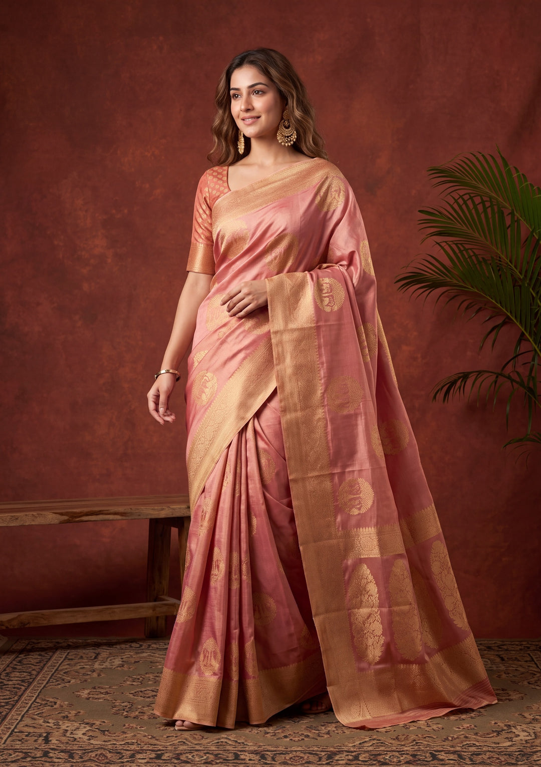 Onion Pink Art Silk Kanjivaram Jaal Saree With Matching Blouse Piece