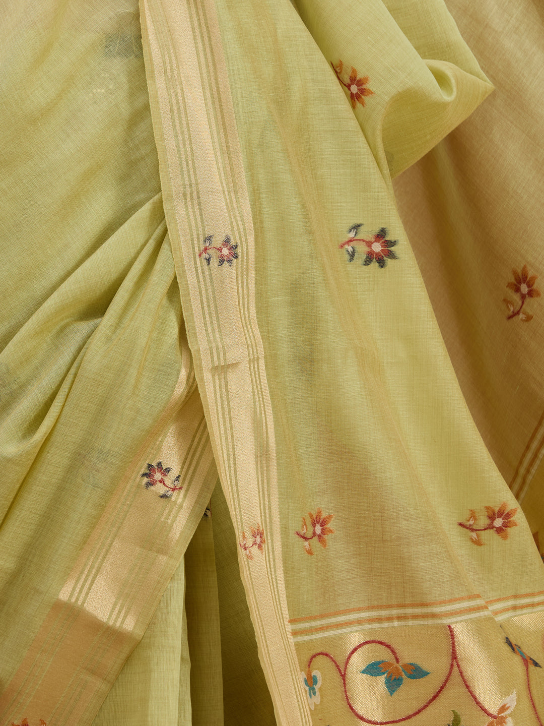 Pista Green Silk Jaal Saree With Matching Blouse Piece