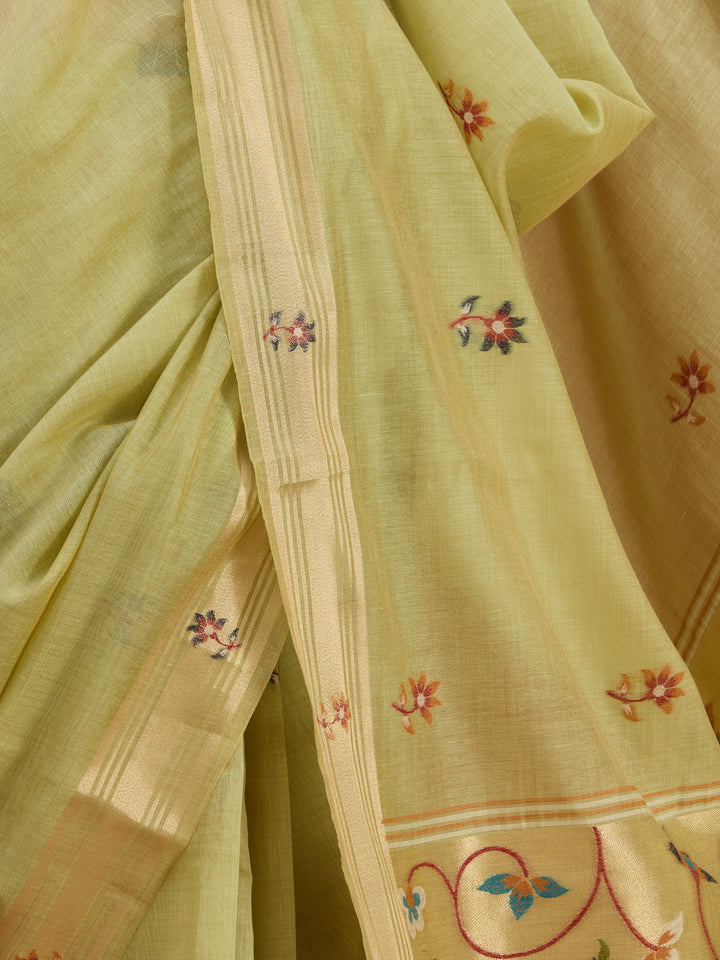 Pista Green Silk Jaal Saree With Matching Blouse Piece