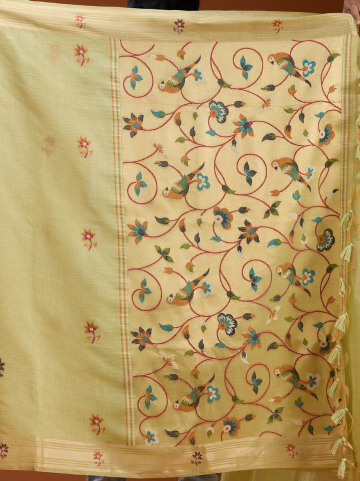 Pista Green Silk Jaal Saree With Matching Blouse Piece