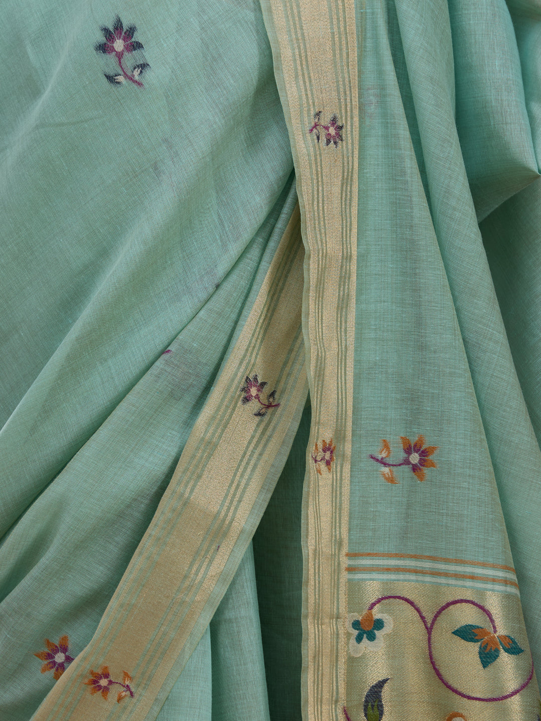 Sea Green Silk Jaal Saree With Matching Blouse Piece