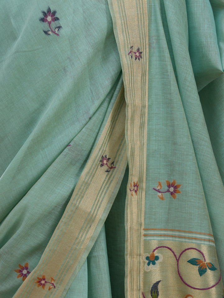 Sea Green Silk Jaal Saree With Matching Blouse Piece