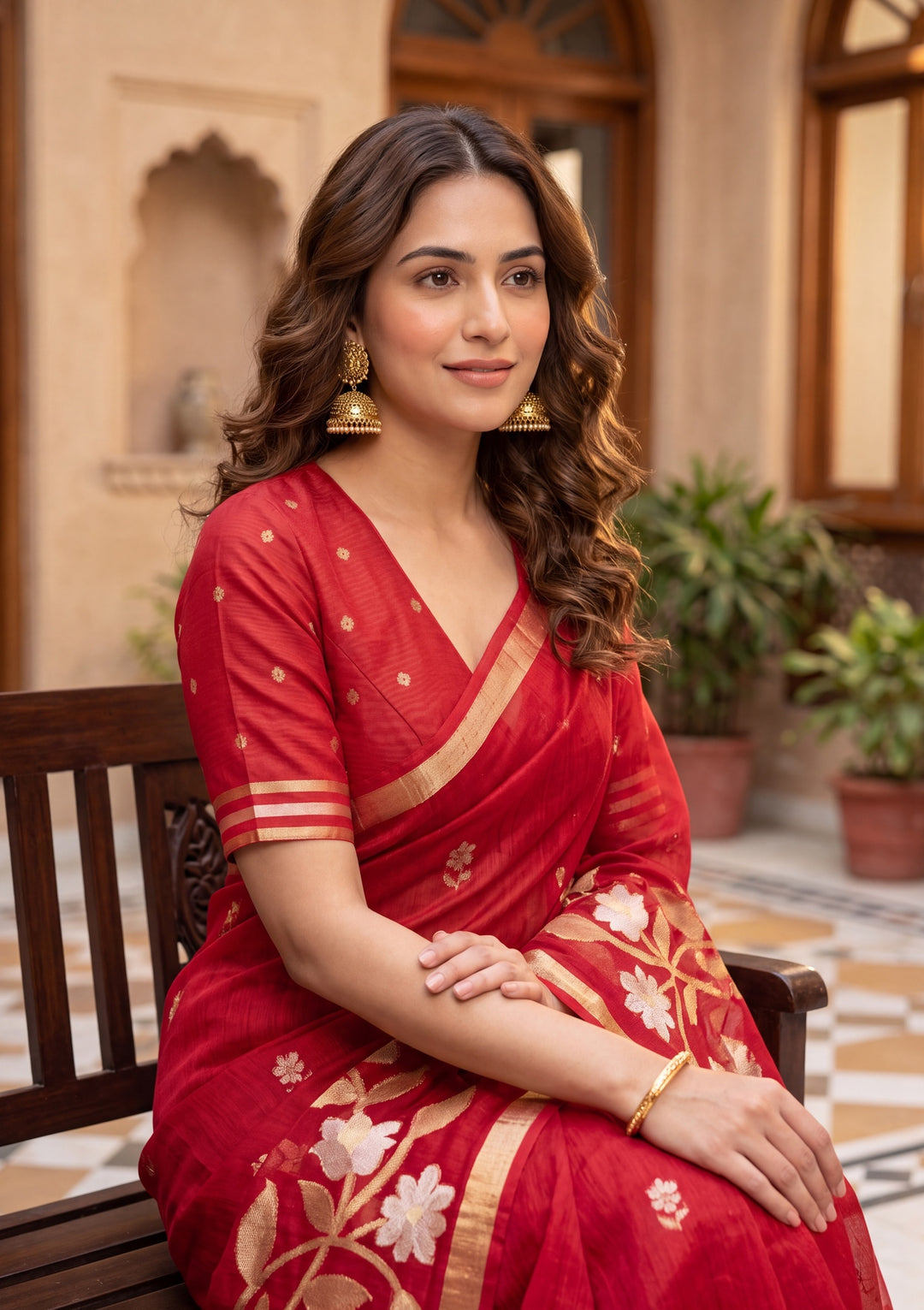 Red Art Silk Kanjivaram Jaal Saree With Matching Blouse Piece