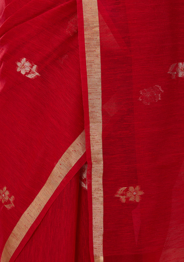Red Art Silk Kanjivaram Jaal Saree With Matching Blouse Piece