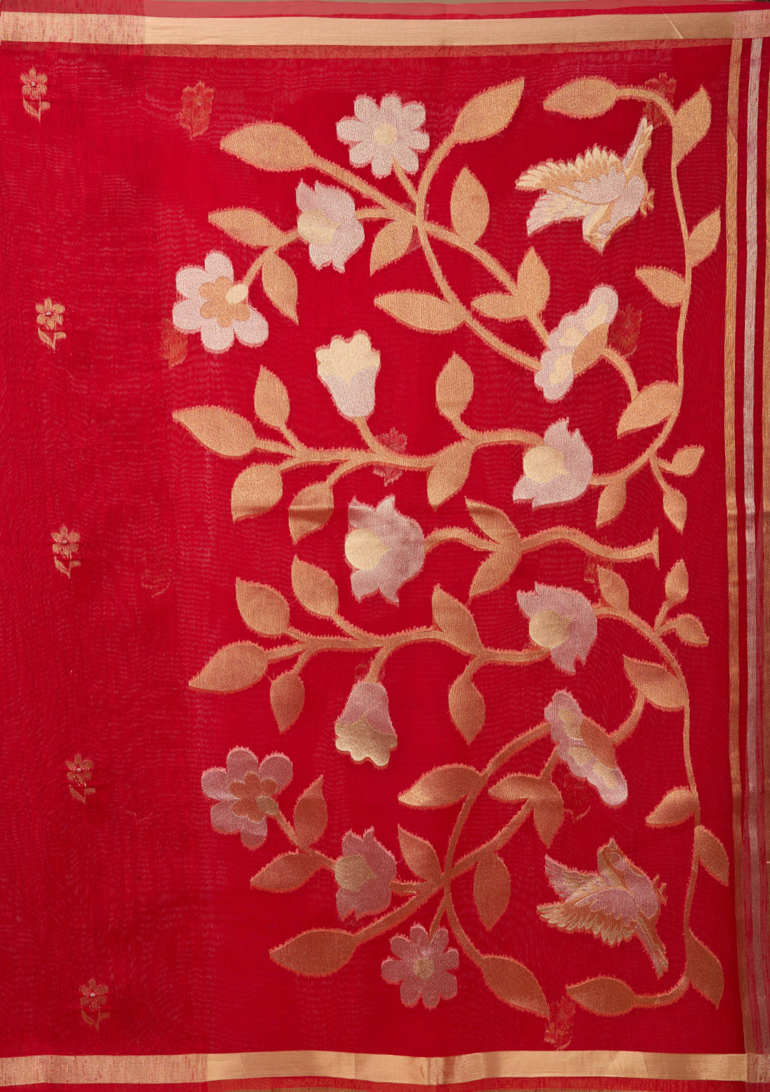 Red Art Silk Kanjivaram Jaal Saree With Matching Blouse Piece