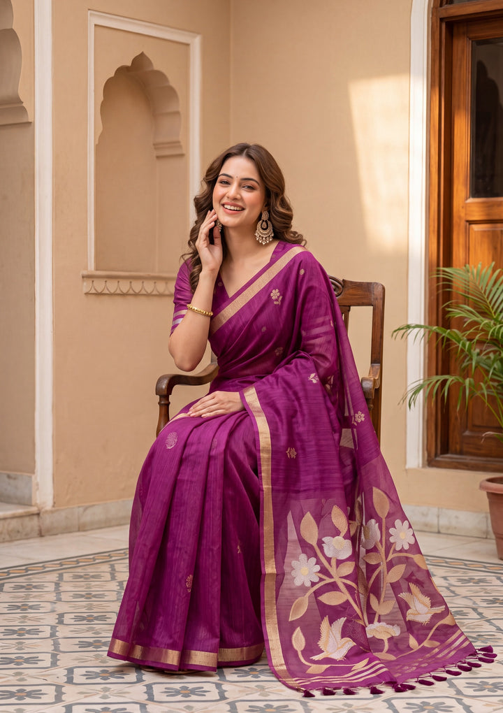 Wine Art Silk Kanjivaram Jaal Saree With Matching Blouse Piece