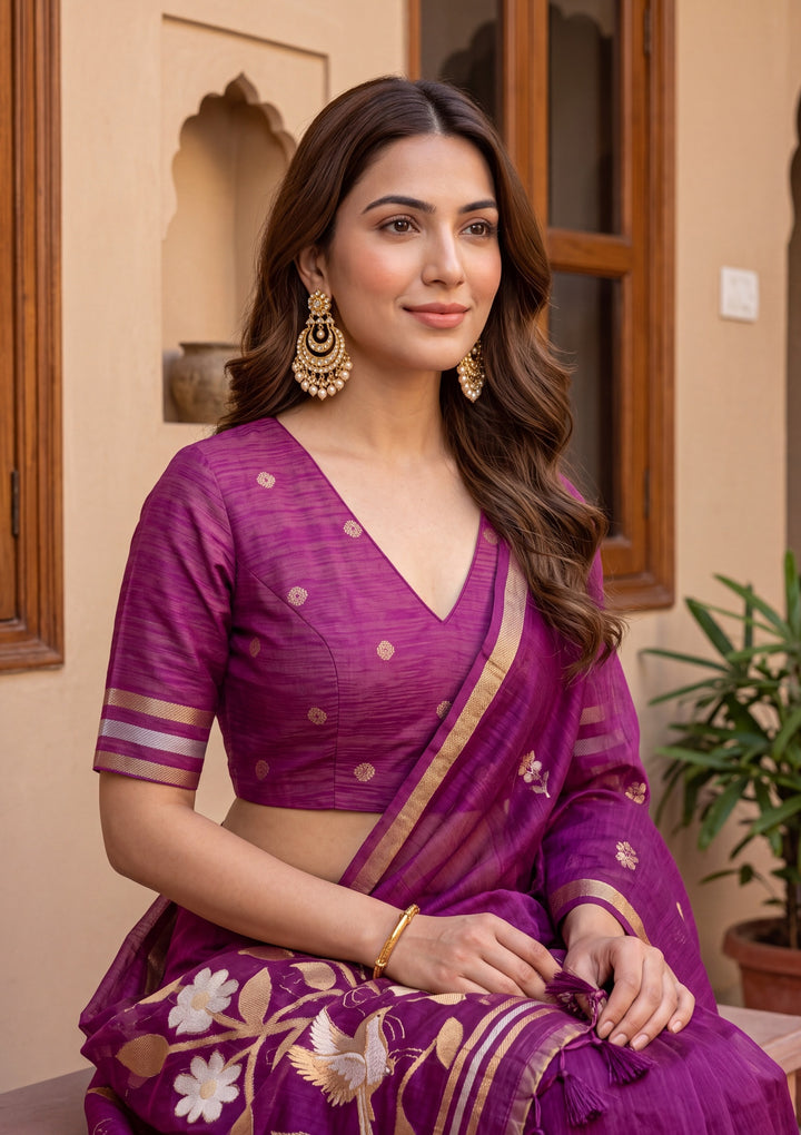 Wine Art Silk Kanjivaram Jaal Saree With Matching Blouse Piece