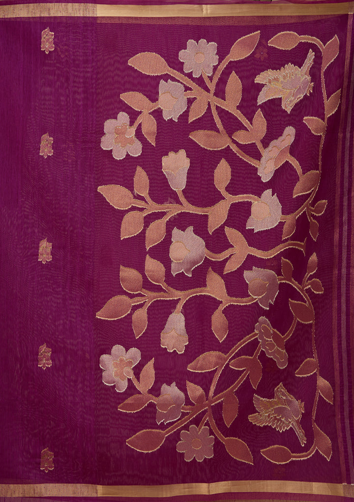 Wine Art Silk Kanjivaram Jaal Saree With Matching Blouse Piece