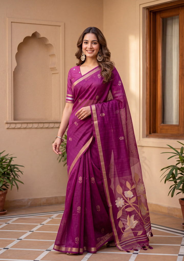 Wine Art Silk Kanjivaram Jaal Saree With Matching Blouse Piece