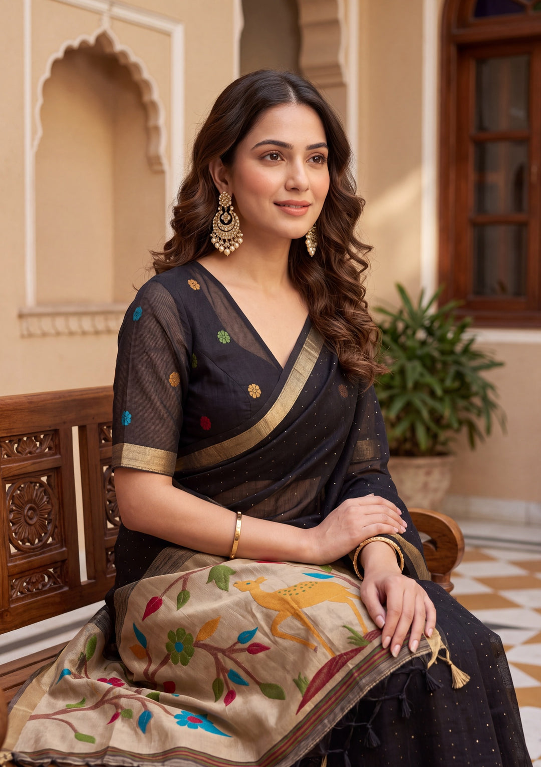 Black Art Silk Kanjivaram Jaal Saree With Matching Blouse Piece