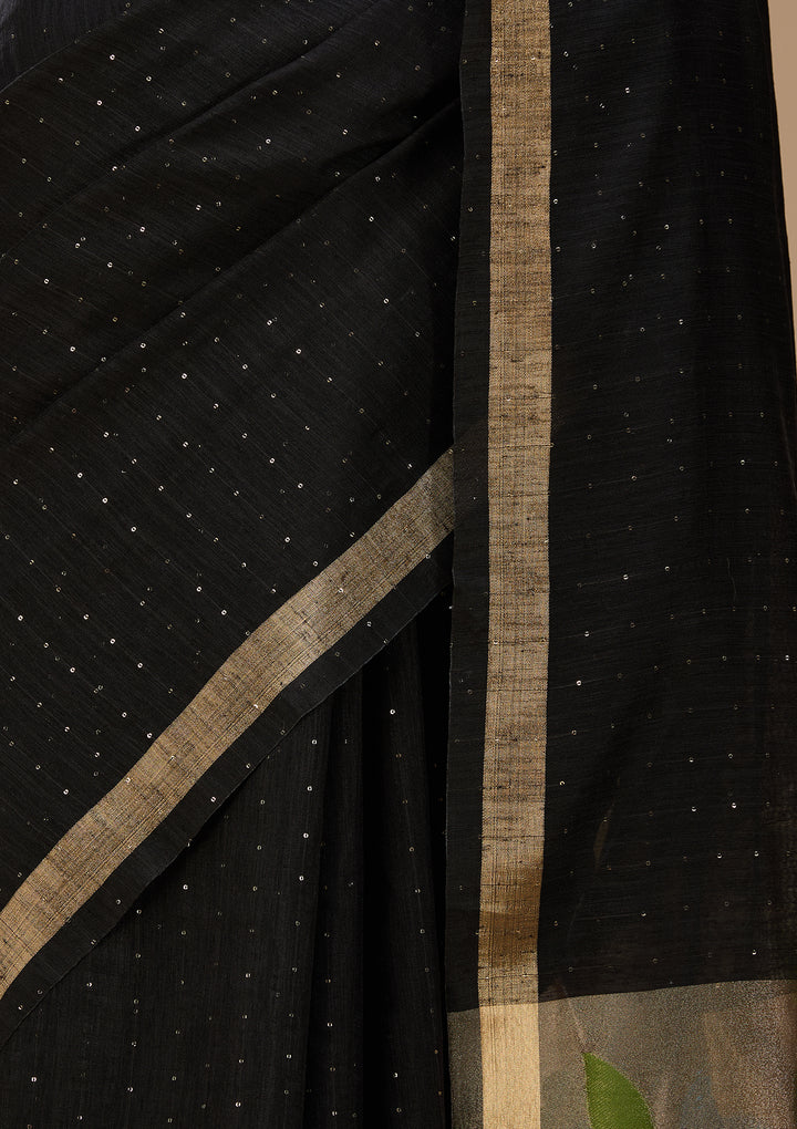 Black Art Silk Kanjivaram Jaal Saree With Matching Blouse Piece