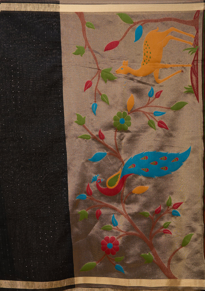 Black Art Silk Kanjivaram Jaal Saree With Matching Blouse Piece