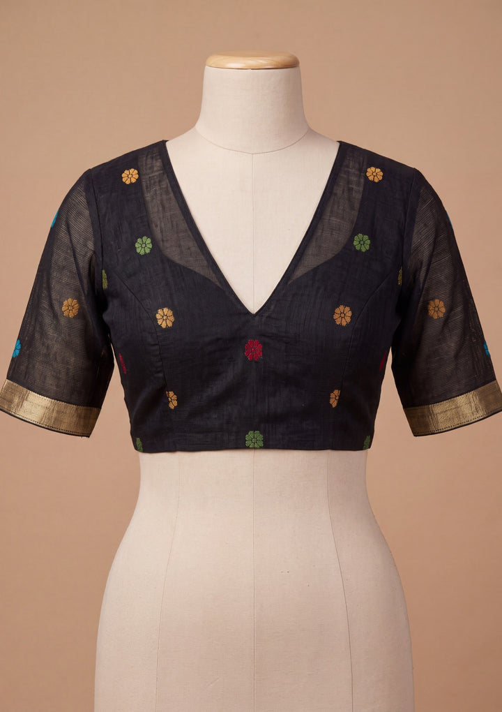 Black Art Silk Kanjivaram Jaal Saree With Matching Blouse Piece