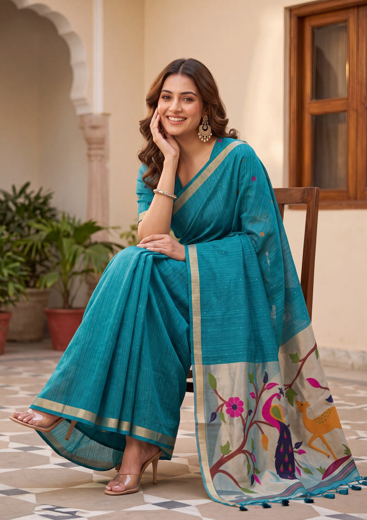 Blue Art Silk Kanjivaram Jaal Saree With Matching Blouse Piece
