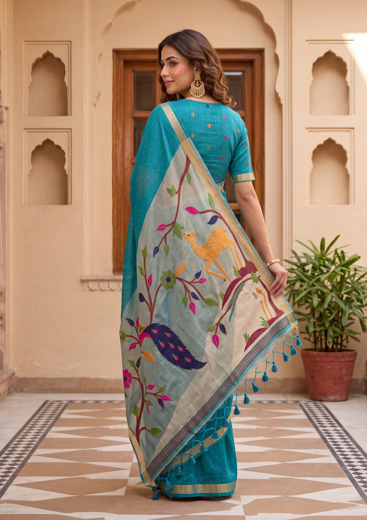 Blue Art Silk Kanjivaram Jaal Saree With Matching Blouse Piece
