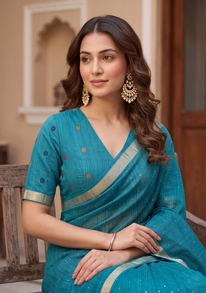 Blue Art Silk Kanjivaram Jaal Saree With Matching Blouse Piece