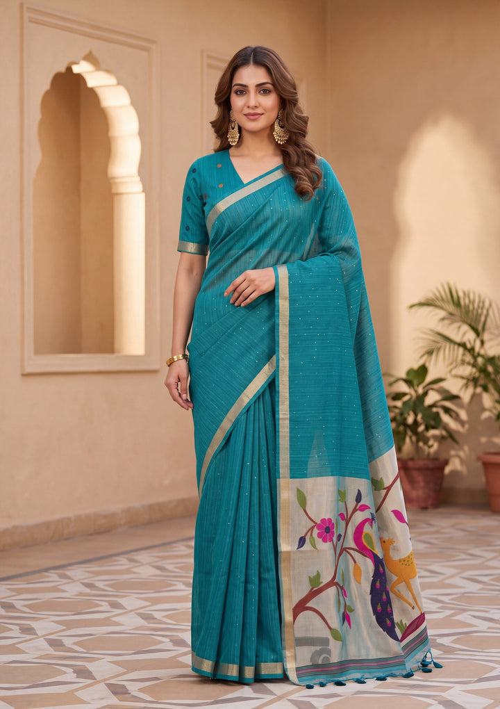 Blue Art Silk Kanjivaram Jaal Saree With Matching Blouse Piece