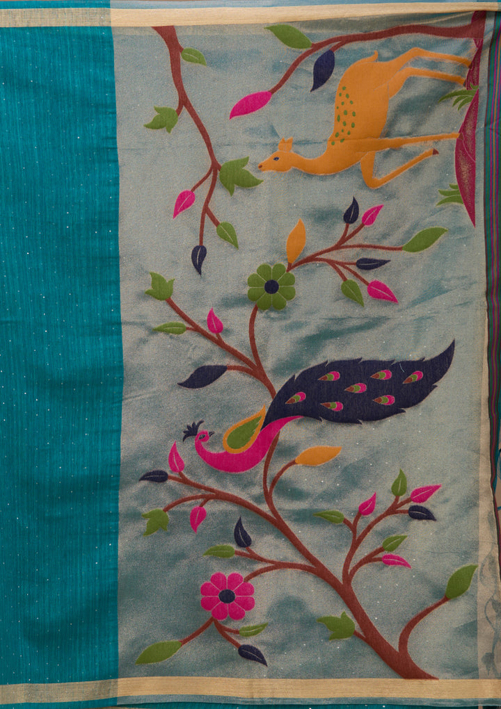 Blue Art Silk Kanjivaram Jaal Saree With Matching Blouse Piece