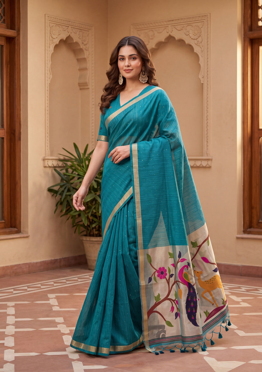 Blue Art Silk Kanjivaram Jaal Saree With Matching Blouse Piece