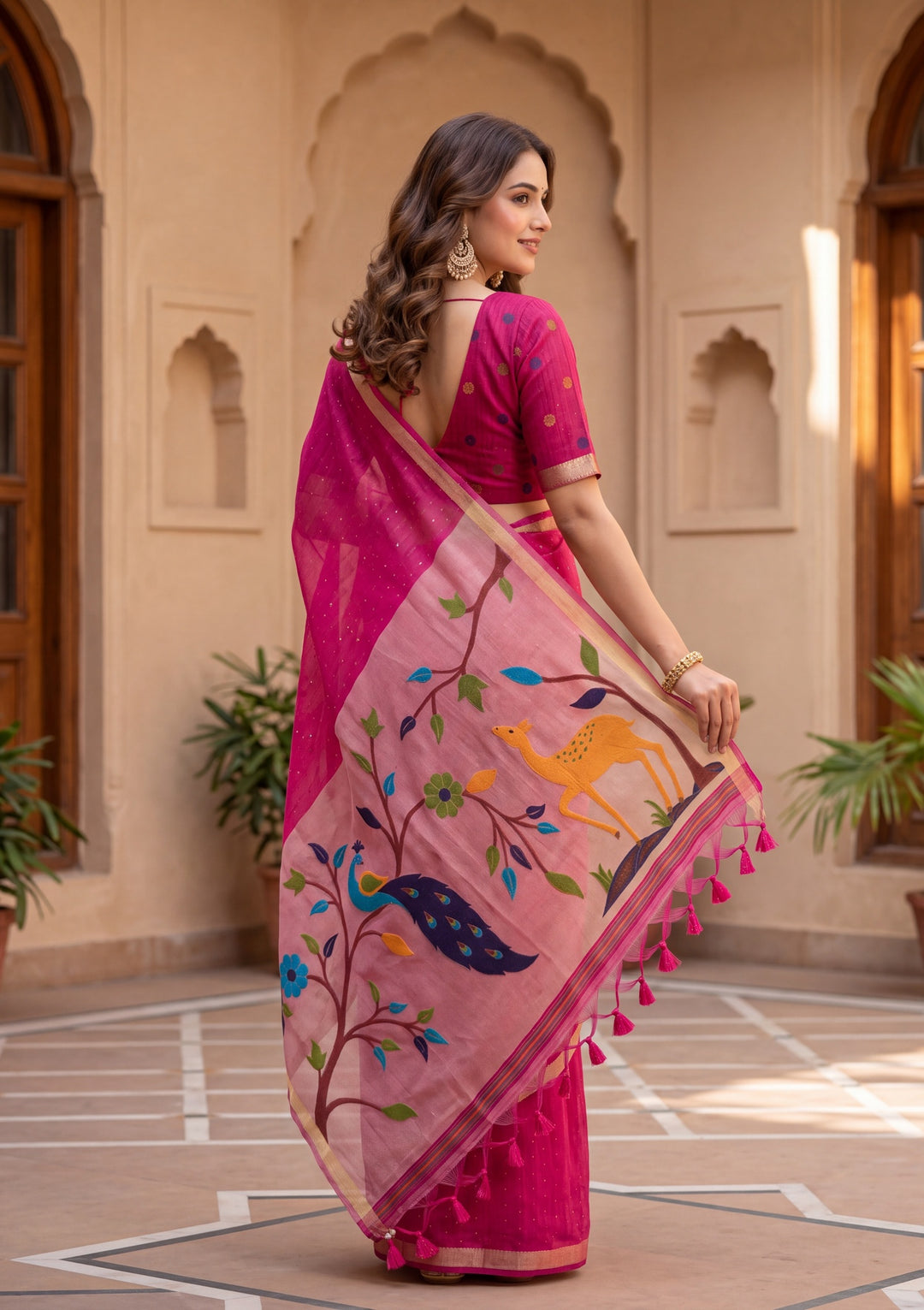 Rani Pink Art Silk Kanjivaram Jaal Saree With Matching Blouse Piece