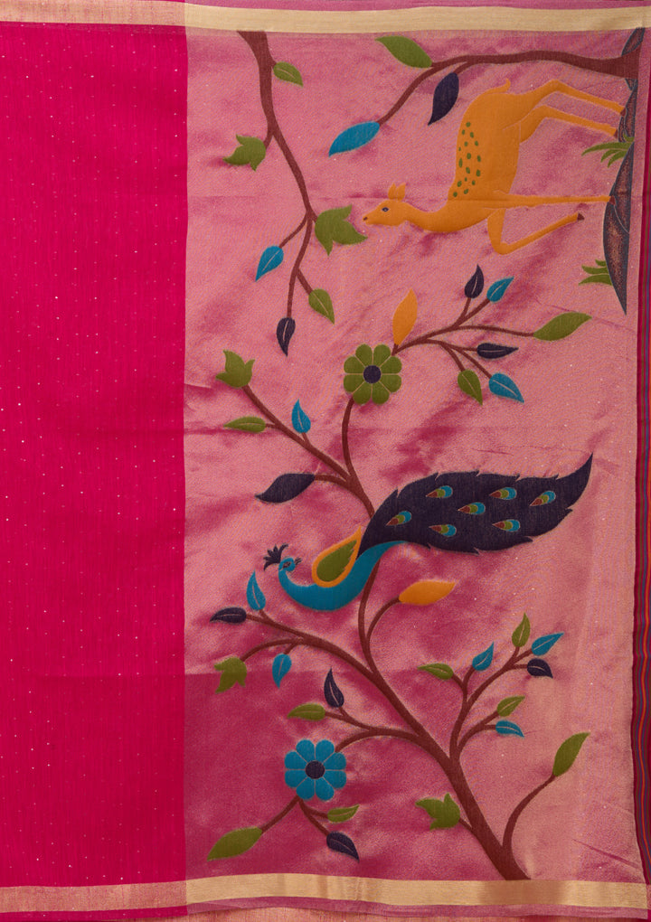 Rani Pink Art Silk Kanjivaram Jaal Saree With Matching Blouse Piece